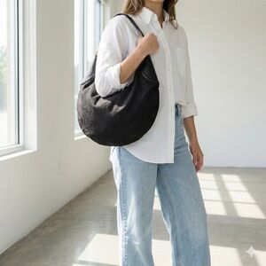 VIntage Gucci Y2K Black Horsebit Monogram Canvas Hobo Shoulder Bag - Large